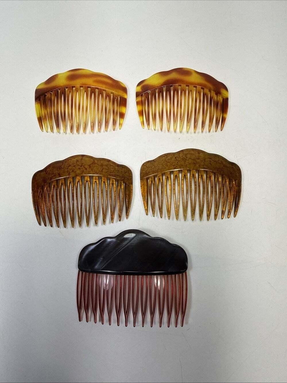 4 Vtg Modele Depose Hair Side Combs Scalloped Faux Tortoise Shell Made In France